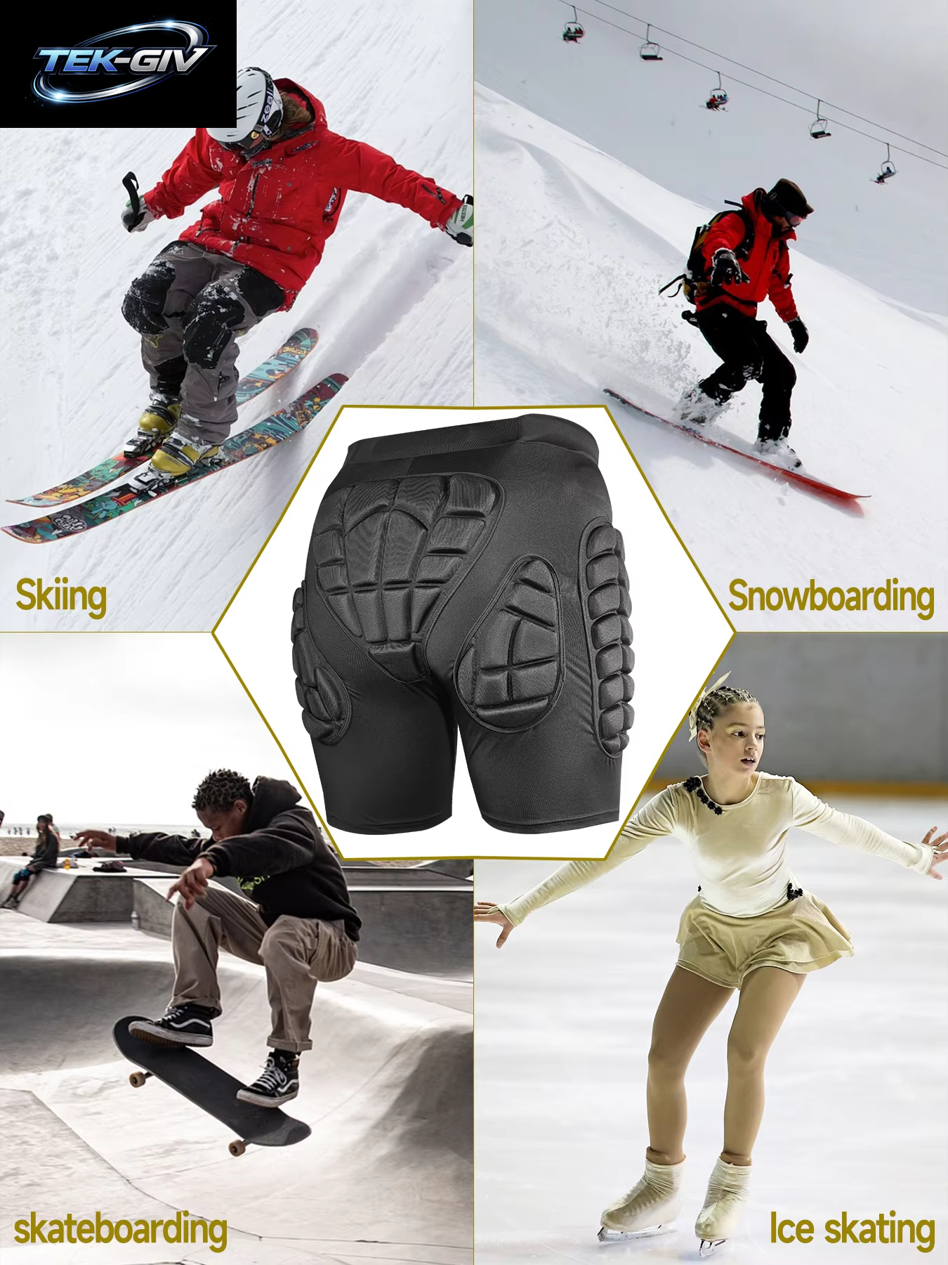 AVIVOR Pads Shorts 3D-Schutzshorts Für Snowboard Und Ski Unisex Sport Hüftschutzpolster