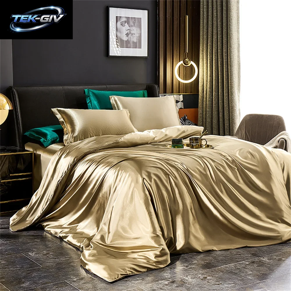 Bettwäsche-Set Aus Massiver Seide Mit Bettbezug, Bettlaken, Kissenbezüge, Luxuriöser Satin, Einzelbett, Doppelbett, Bettlaken, King-Size-Bett, Queen-Size-Bett