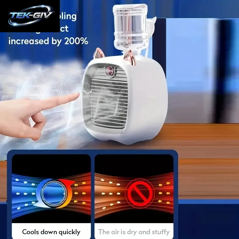 TINSOL Usb-Mini-Klimaanlagenventilator, Luftbefeuchter, Tischventilator, Elektrisch, 1200 Mah, Klimaanlage Mit Drei Gängen, Kühlventilator