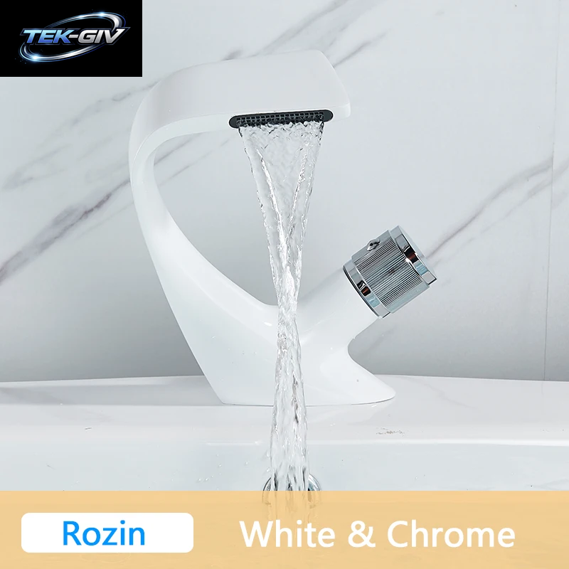 Rozin Matte Schwarz Becken Armaturen Wasserfall Moderne Messing Bad Wasserhahn Deck Montieren Einfache Design Kran Kalten Heißer Wasser Mischbatterie