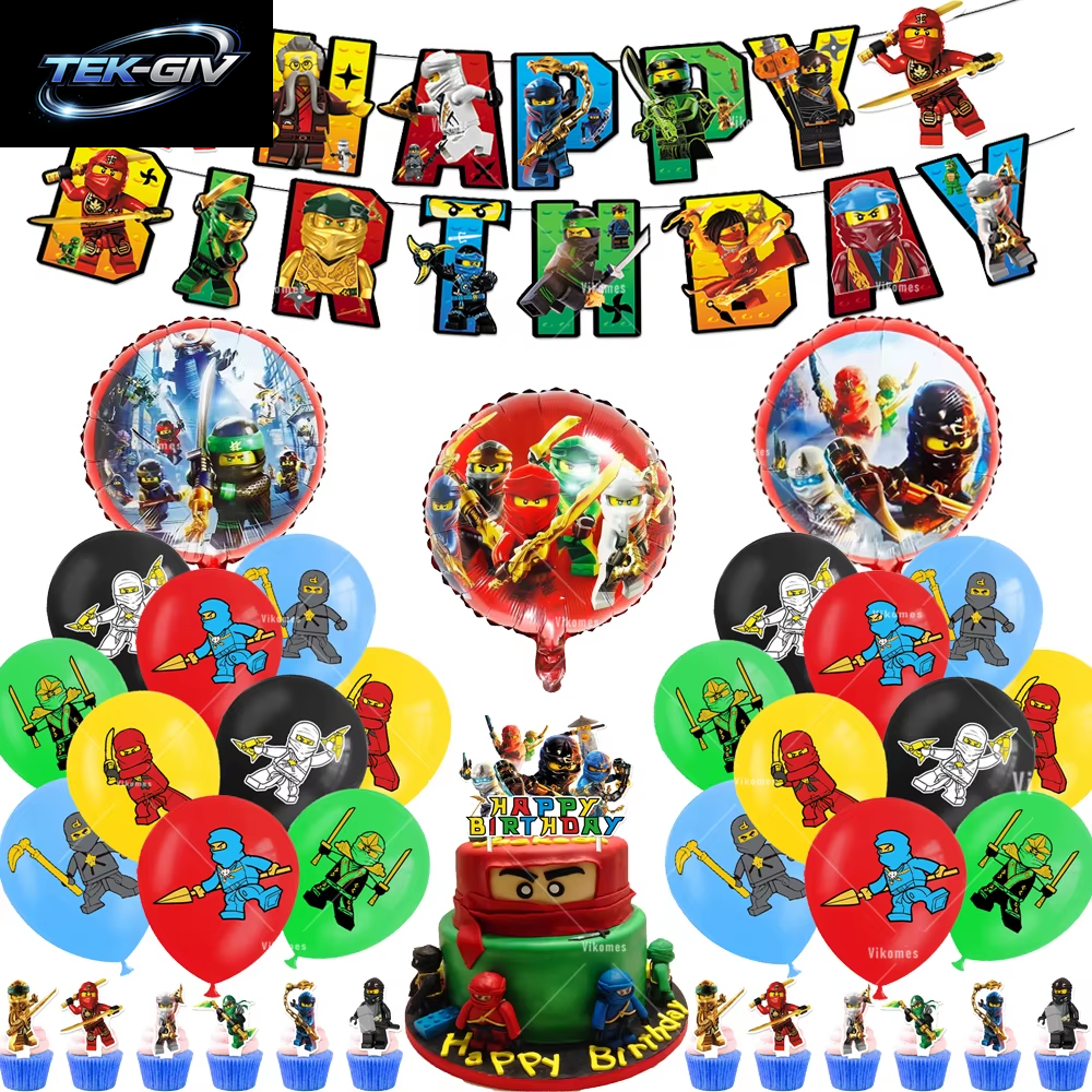 Ninjaed Go Thema Luftballons Geburtstag Party Dekoration Lieferungen Baby Dusche Legoed Latex Ballon Hintergrund Banner Kuchen Topper Jungen