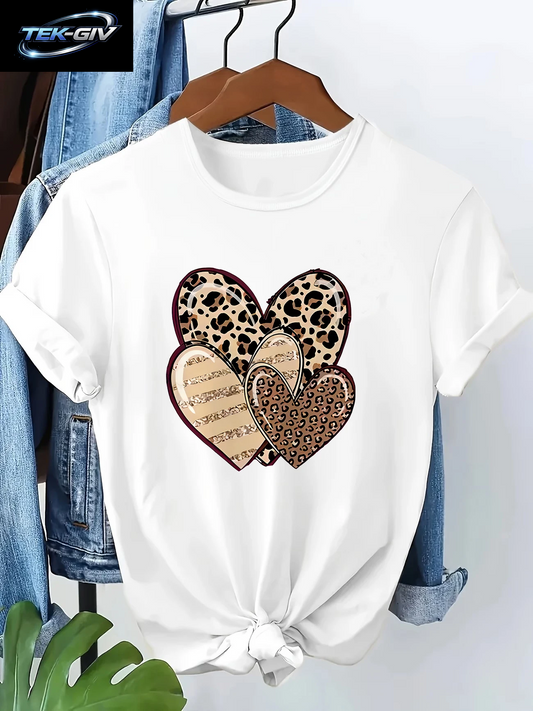 Vintage 90Er Y2K Mode T-Shirt Mit Leoparden-Herz-Print Kurzarm T-Shirt Kleidung Top Tee Sommer Damen Mädchen Shirt