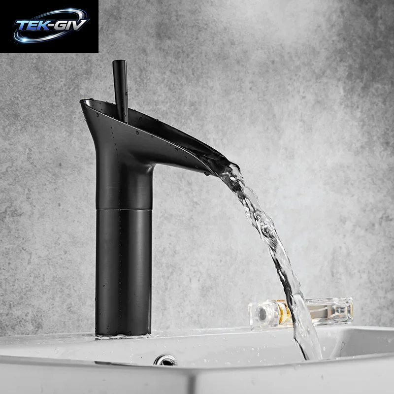 Badezimmerarmatur Einhand-Wasserfall-Waschtischarmatur Messing Antik Warm- Und Kaltwasser Badezimmer-Waschtischmischer Weinglas-Stil Armaturen