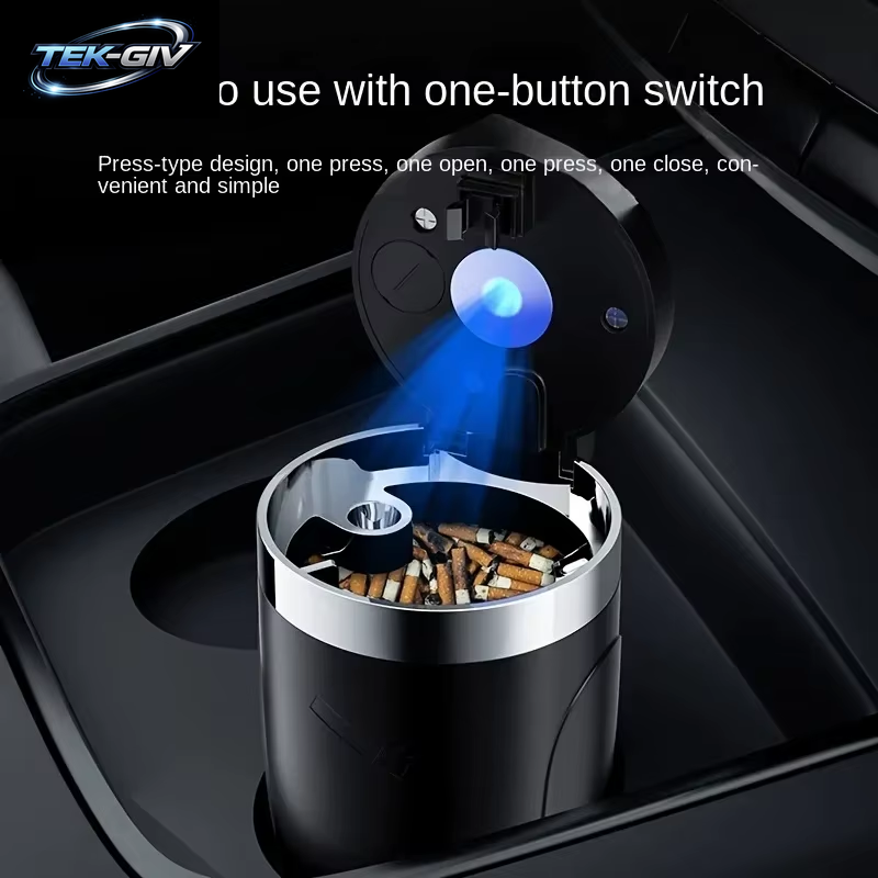 Auto-Aschenbecher Mit Led-Licht Universeller Legierungs-Aschenbecher Feuerhemmender Zigarettenhalter Autozubehör