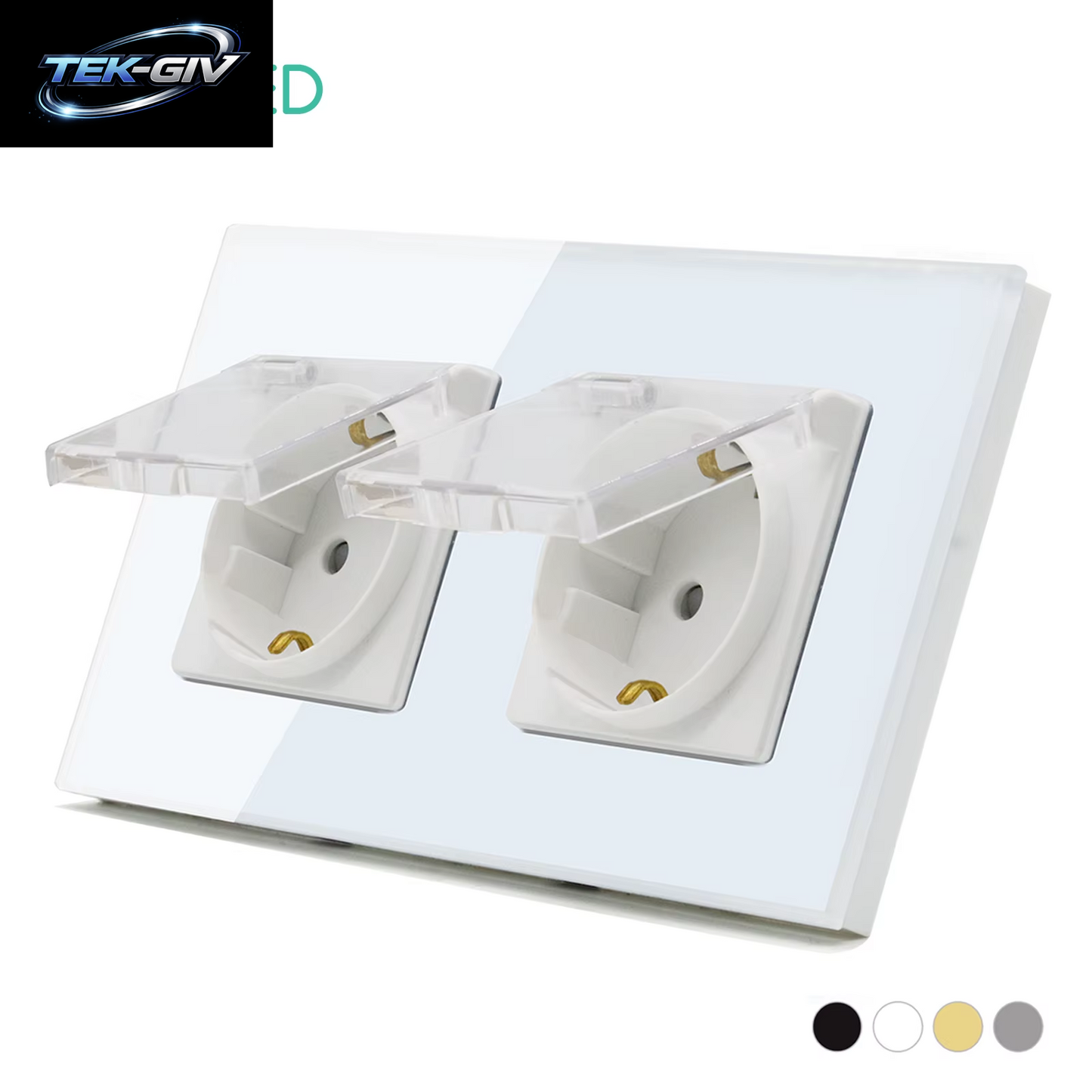 BSEED EU Steckdosen Steckdosen Outdoor Steckdosen Steckdose Mit Kunststoff Abdeckung Wasserdicht Für Badezimmer Glas Rahmen 16A