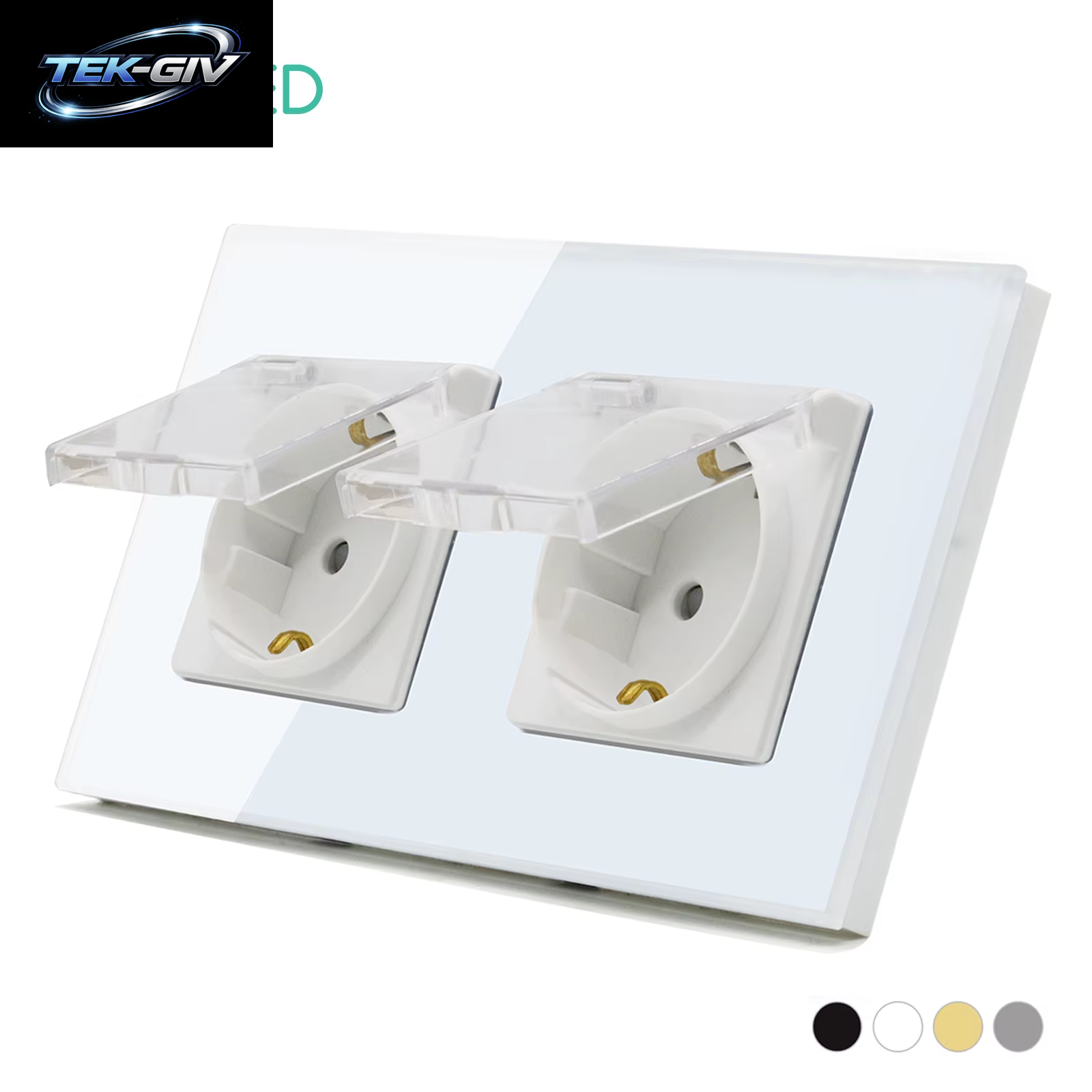 BSEED EU Steckdosen Steckdosen Outdoor Steckdosen Steckdose Mit Kunststoff Abdeckung Wasserdicht Für Badezimmer Glas Rahmen 16A