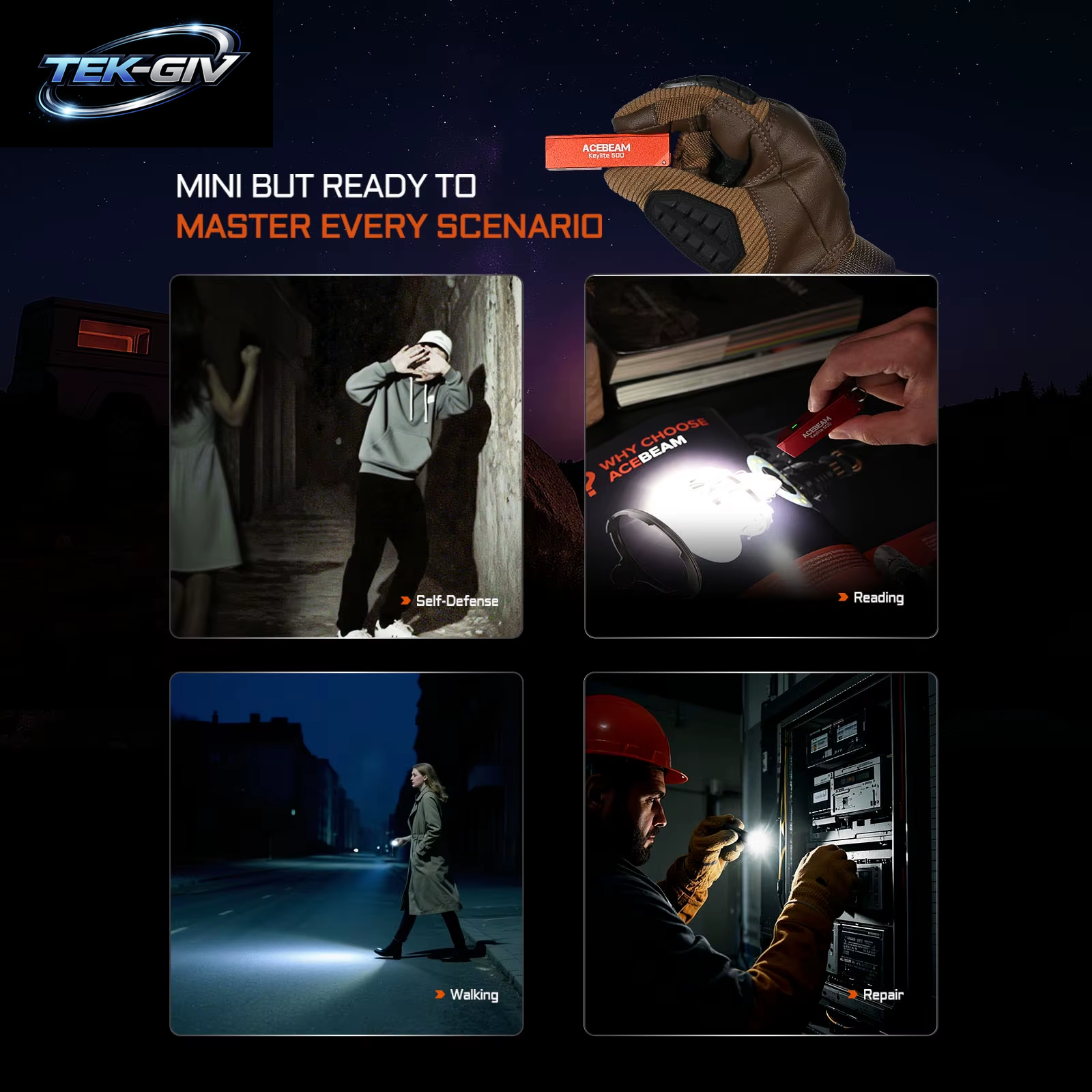 ACEBEAM Schlüsselanhänger-Taschenlampe Keylite 500 EDC Wiederaufladbare Taschenlampe Mit Selbstverteidigungs-Stroboskopmodus Und Dual-Led-Licht Für Camping Und Arbeit