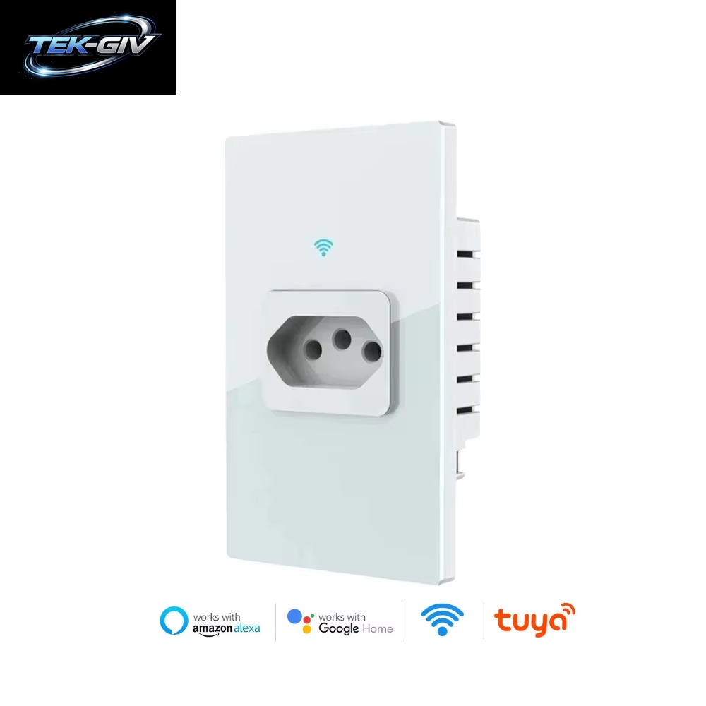Melery Brasilien WLAN Smart Tuya Wandsteckdose Tomada Stromüberwachung 20A Steckdose Gehärtetes Touch-Glas-Panel Kompatibel Mit Alexa Google Home