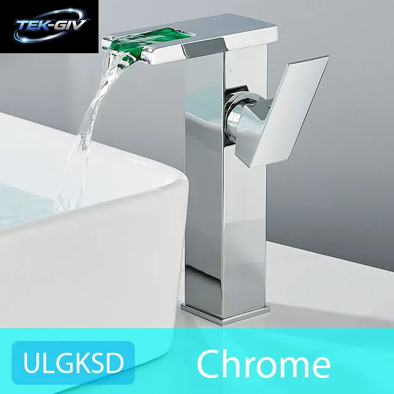 ULGKSD Waschbecken-Wasserhähne, Kalt Und Warm, Hydroelektrischer Led-Waschtischarmatur, Deckmontage, Wasserfall-Mischbatterie, Küche, Dual-Use-Wasserhahn, Kran