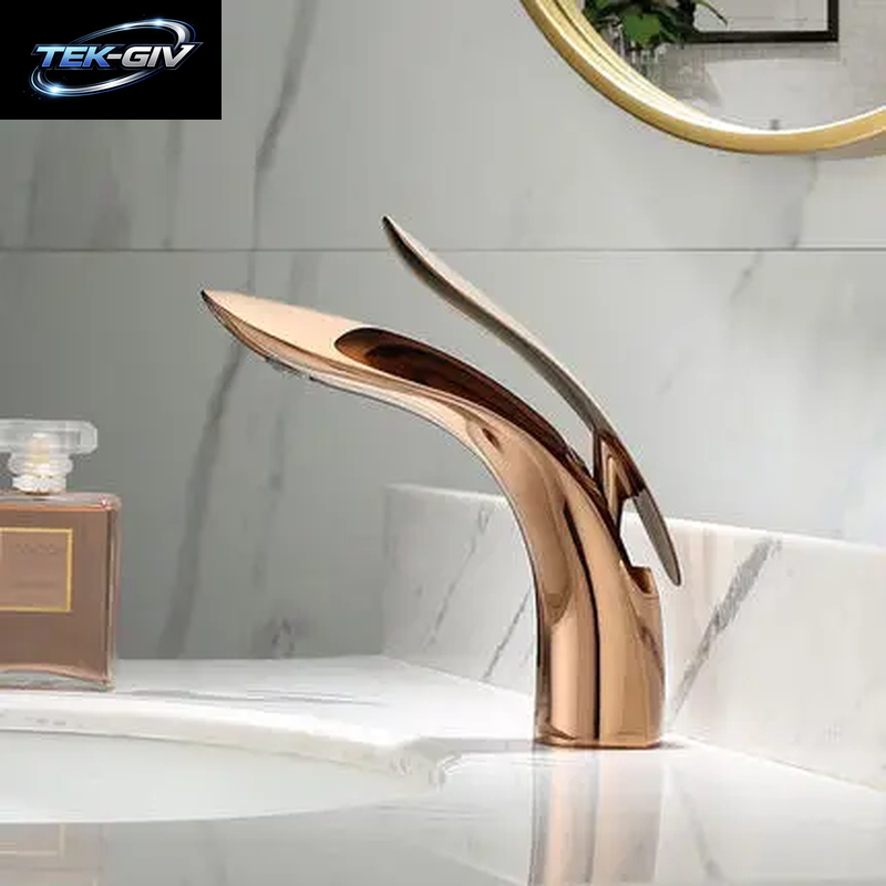 Becken Armaturen Moderne Rose Gold Bad Wasserhahn Wasserfall Einzigen Loch Kalt-Und Warmwasser Hahn Waschbecken Wasserhahn Mischer Wasserhähne XT-423