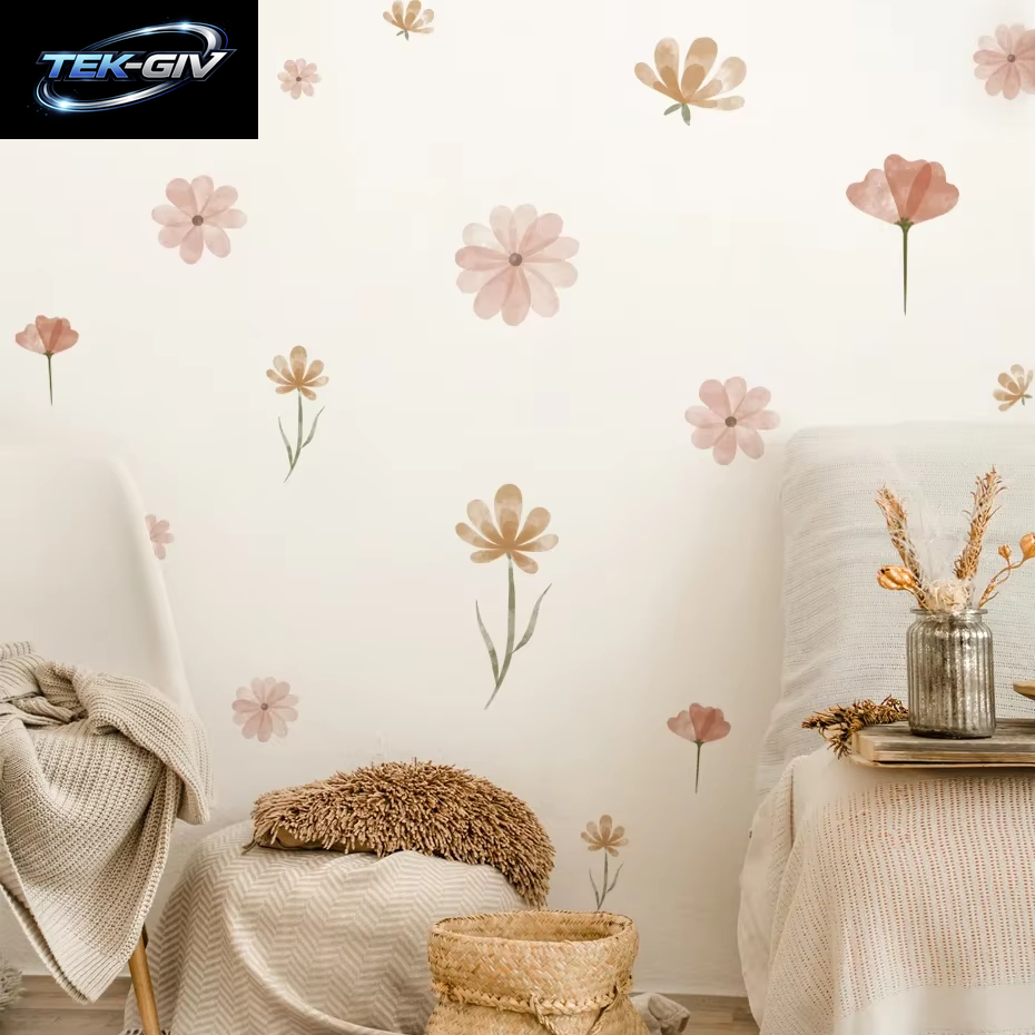 Boho-Blumen-Wandaufkleber Für Kinder, Aquarell, Schlafzimmer, Wohnzimmer, Heimdekoration, Kunst, Umweltfreundlich, Abnehmbare Aufkleber, Pvc-Wandbilder