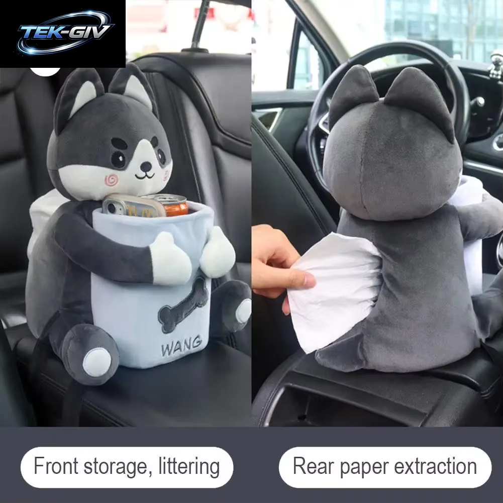 Auto Montiert Tissue Box 2-In-1 Cartoon Plüsch Puppe Auto Tissue Schublade Kann Und Auto Hängen Armlehne Box Papier Müll Halter Stor S4G5