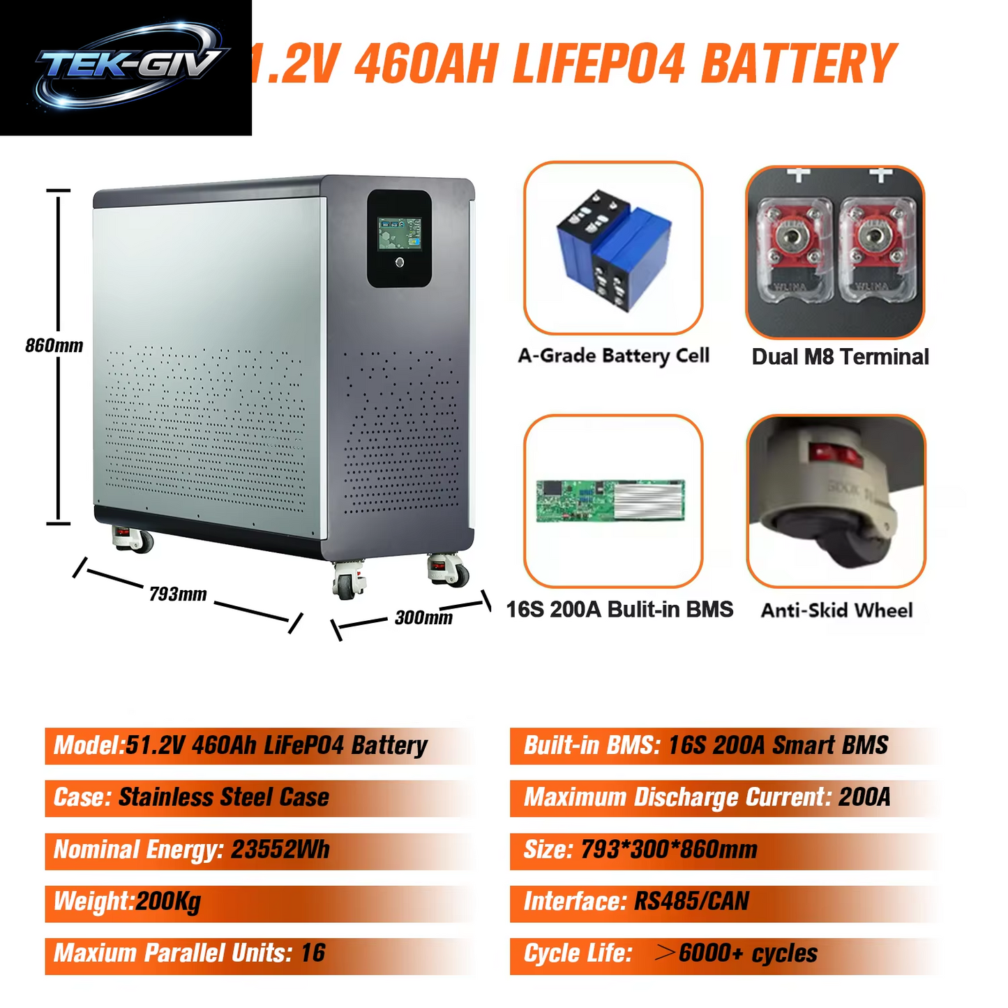 48V 600Ah Lifepo4 Lithium-Akku 30Kwh 100Ah 120Ah 200Ah 300Ah Eingebautes 200A BMS 6000+ Zyklus Für Solaranlage EU PL Stock