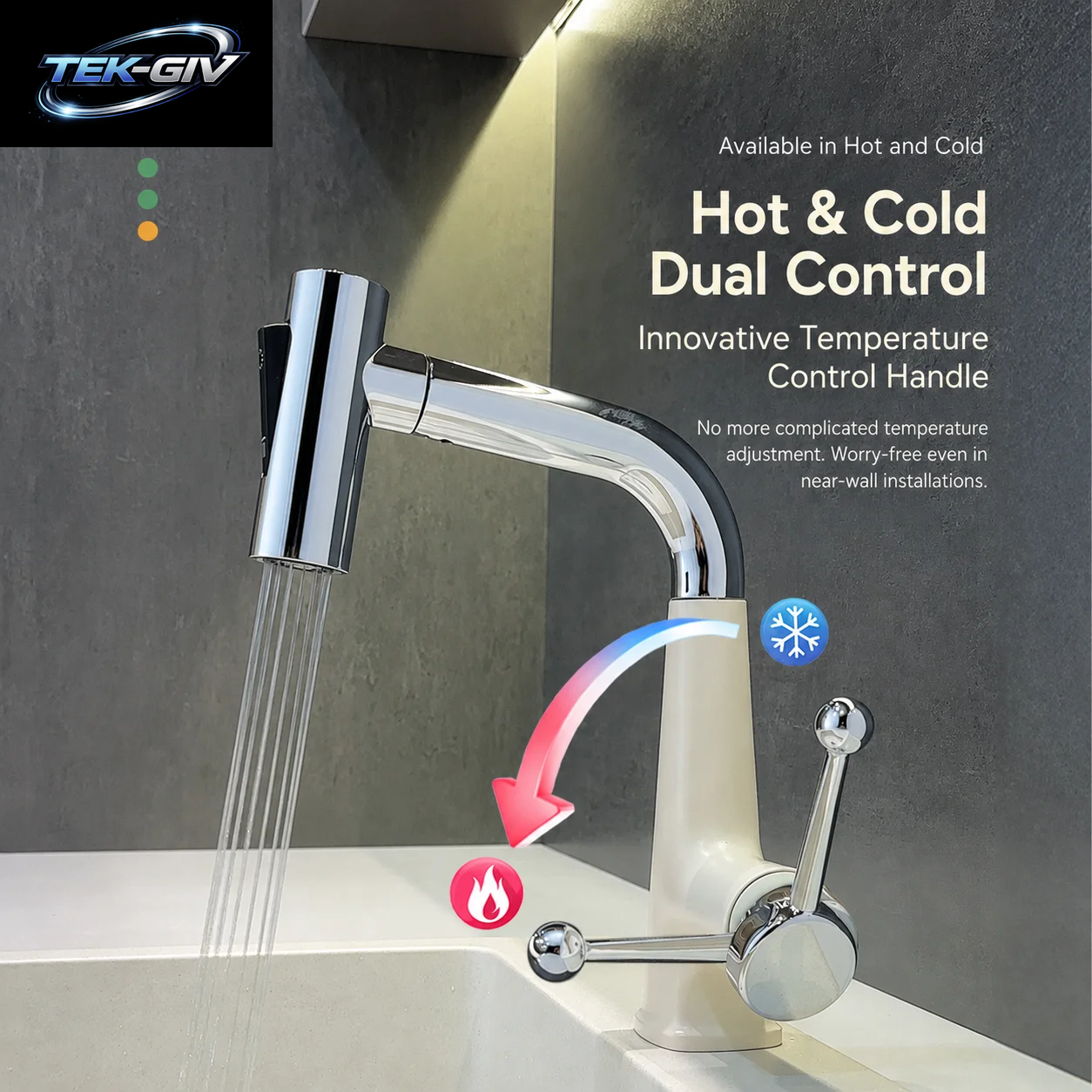 Regenfall-Auszieh-Badarmatur Mit Hochklappbarem, Schwenkbarem Waschtischmischer, Dopamin-Farbblock, Keramikkartusche, Warm- Und Kaltwasser-Spültischarmatur