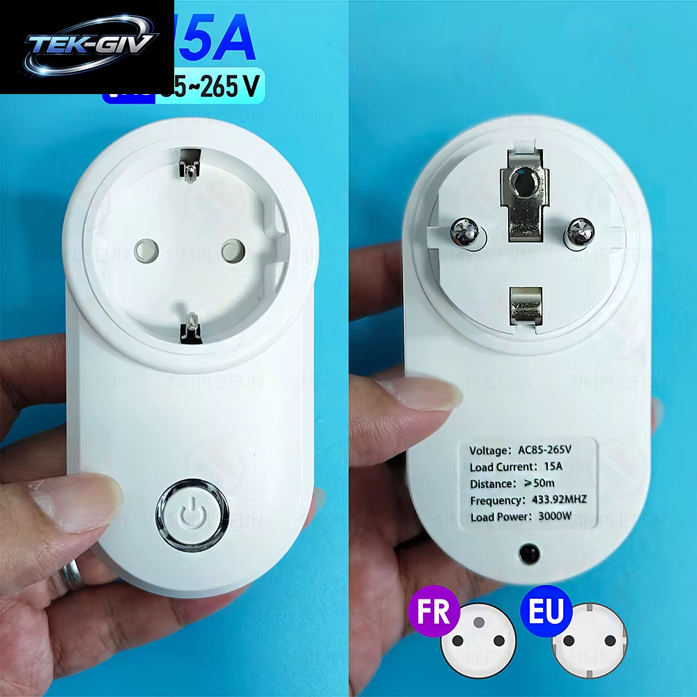 Drahtlose Fernbedienungssteckdose 220 V 110 V EU FR Smart Plug, 50 M Reichweite, Steckdose 15 a Für Haushaltsgeräte-Lichtventilator