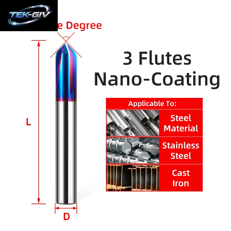 TOOLEYE Hartmetall-Fasenfräser 60 90 120 ° Wolframstahl-Cnc-Fräser, 2 Und 3 Nuten, Anfasmühle, Metallschneider, Schaftfräser