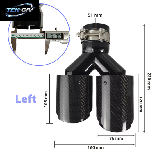 1 Stück Universal Auto Kohlefaser Schwanz Throat Länge Schwarz Y-Förmig Double Out Twill Glänzend Auspuff Schalldämpfer Spitze