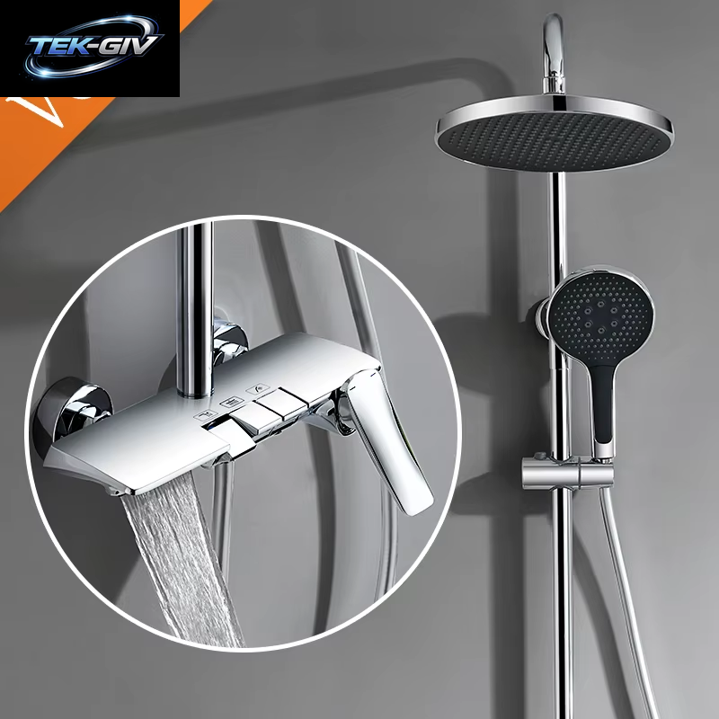 VGX Duschsystem Set Gold Badezimmer Duschkopf Set Luxus Duscharmatur Set 3-Wege Regendusche Mischbatterie Schwarz Grau Chrom