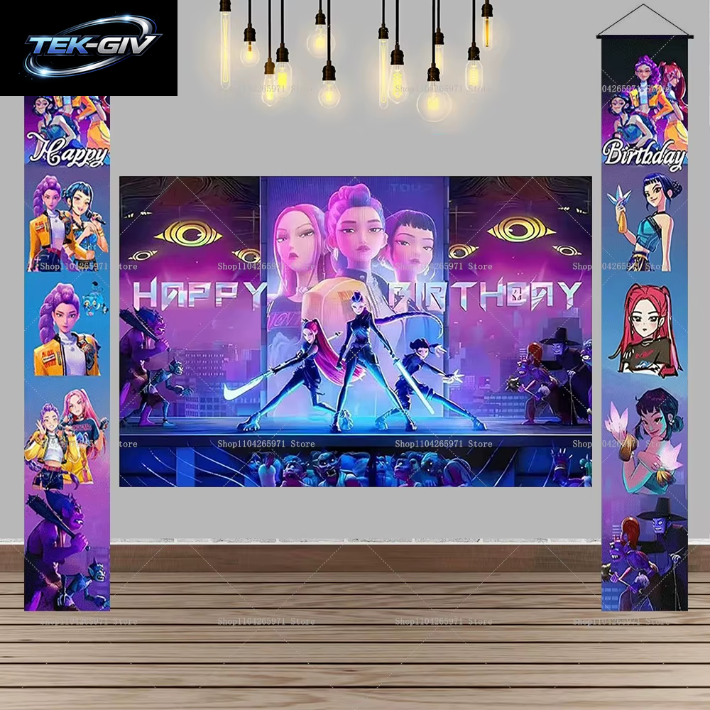 Heißer K-Pop-Demonenjäger-Hintergrund Als Türbanner Für Kinder- Und Erwachsenen-Geburtstagsfeiern, Babyparty-Fotokabinen-Hintergrundrequisiten
