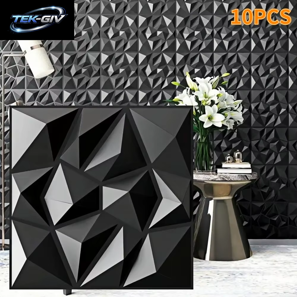 10 Stück Diamant-Design Verziertes 3D-Wandpaneel, 30 Cm X 30 Cm, Mattweiß/Schwarz, Diy-Heimdekoration-Wandbrett