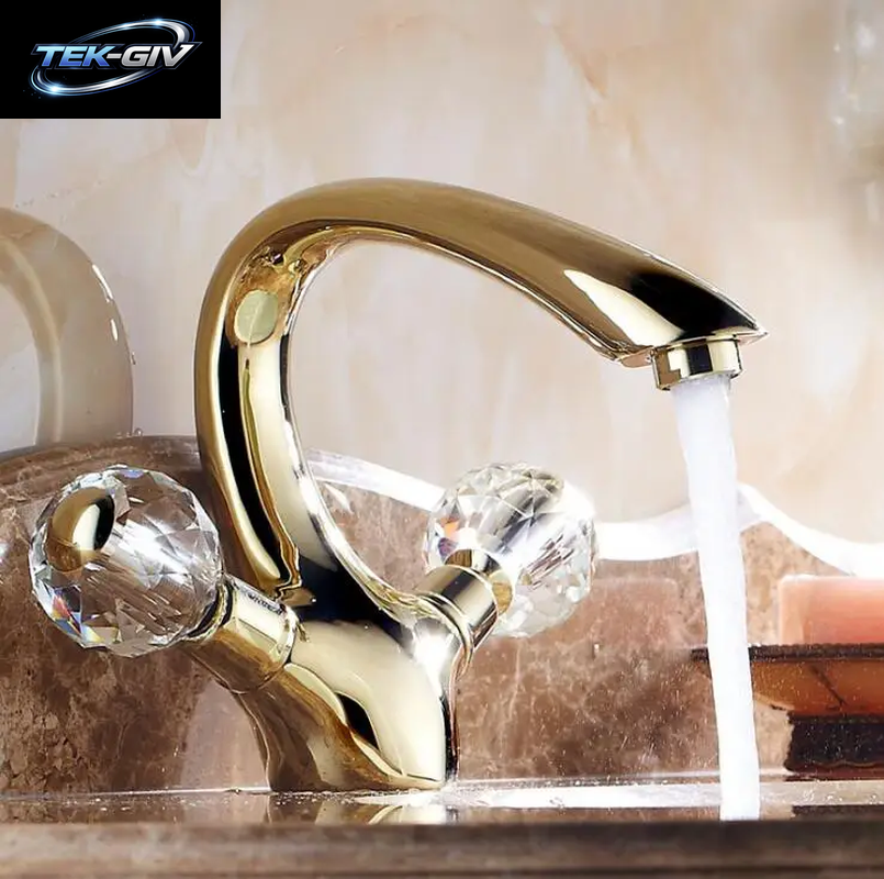 Neue Becken Armaturen Gold Messing Kristall Griff Bad Wasserhahn Wasserhahn Wc Mixer Wasserhahn Deck Montiert Becken Waschbecken Kran Wasserhähne XT833