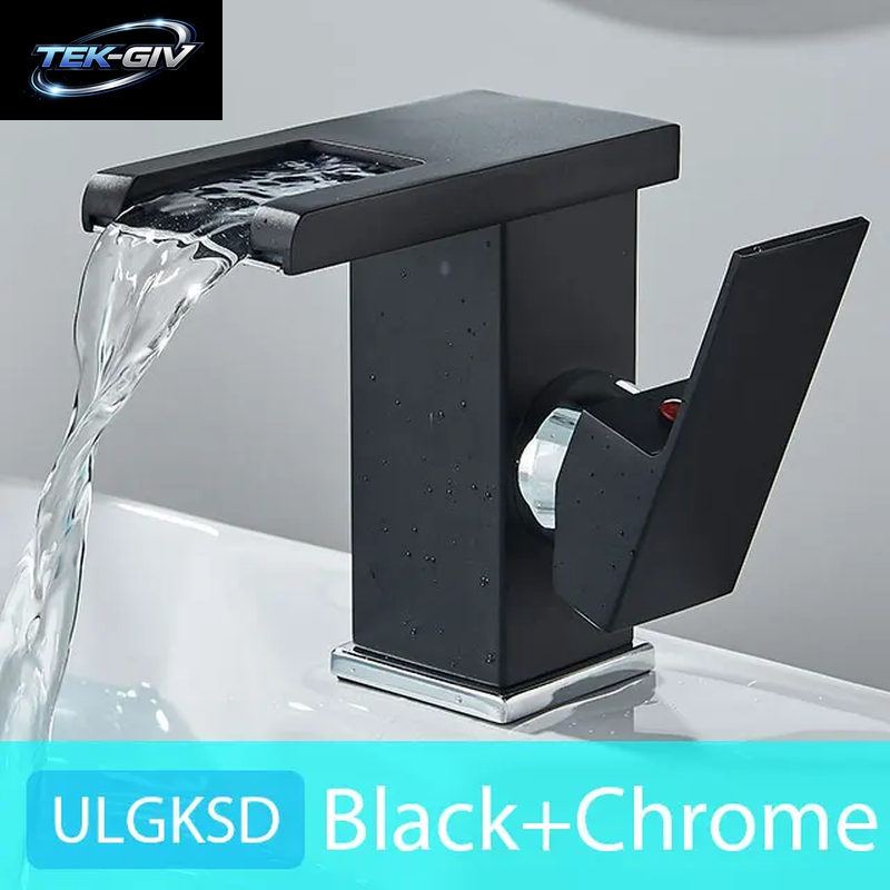 ULGKSD Waschbecken-Wasserhähne, Kalt Und Warm, Hydroelektrischer Led-Waschtischarmatur, Deckmontage, Wasserfall-Mischbatterie, Küche, Dual-Use-Wasserhahn, Kran