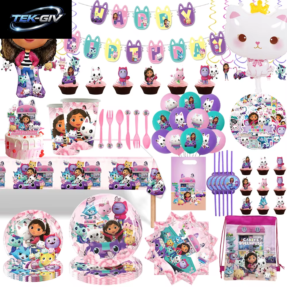 Neue Rosa Gabby Puppenhaus Geburtstag Party Dekorationen Luftballons Tassen Teller Servietten Hintergrund Geschirr Mädchen Baby Dusche Liefert
