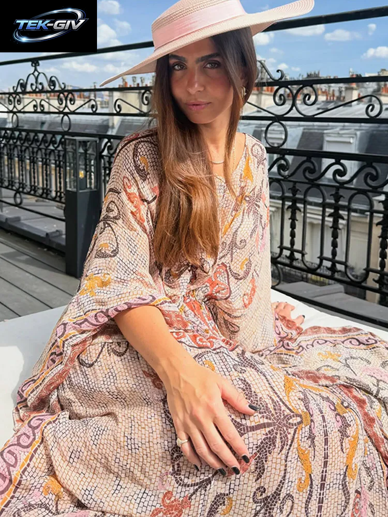 Damen Vintage-Kleid Mit Blumendruck, V-Ausschnitt, Kordelzug, Lange Ärmel, Tailliert, Lockeres Maxikleid, Sommer-Herbst, Schickes, Lässiges Kleid