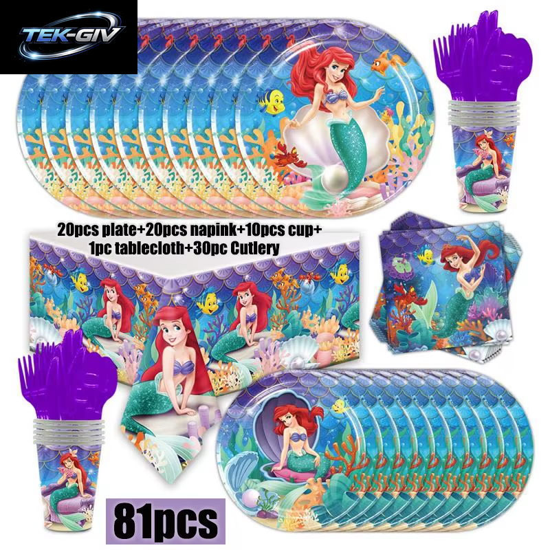 Die Kleine Meerjungfrau Geburtstag Party Dekoration Prinzessin Ariel Papier Serviette Teller Tasse Tischdecke Luftballons Kinder Baby Shower Supplies