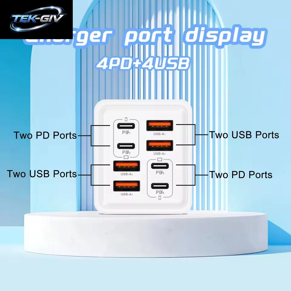 240W Gan Usb-C-Ladegerät 8-In-1 Schnellladegerät Für Iphone, Samsung, Xiaomi, Typ-C, Eu/Us-Stecker, Wandladegerät
