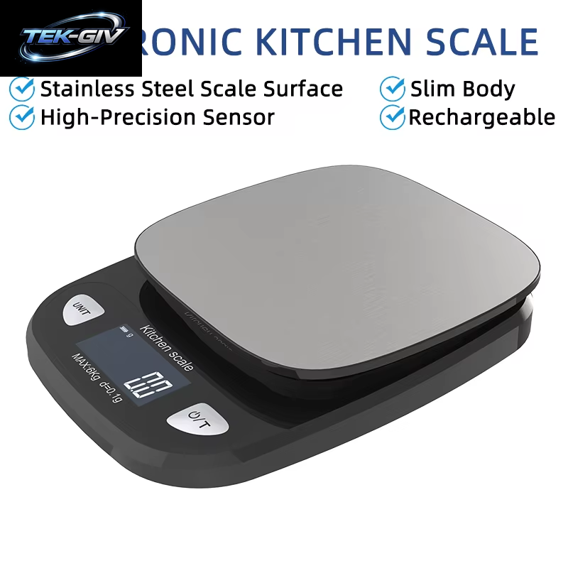 Wiederaufladbare Küchenwaage, Edelstahlplatte, Tragbare Küchen-Lebensmittelwaage, 6 Kg/12 Kg, Genaues Wiegen, Elektronische Digitalwaage