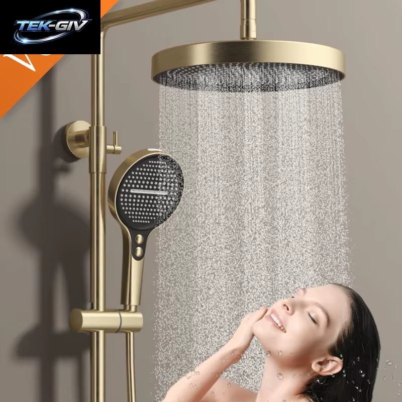 VGX Gold Duschsystem Set Badezimmer Duscharmatur Set 3-Wege Regenduschset Duschmischer Kran Mit Handbrause Set Grau