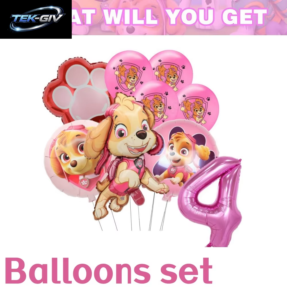 Rosa Paw Patrol Skye Geburtstag Party Dekorationen Skye Folie Latex Ballons Geschirr Teller Hintergrund Für Kinder Mädchen Party Supplies