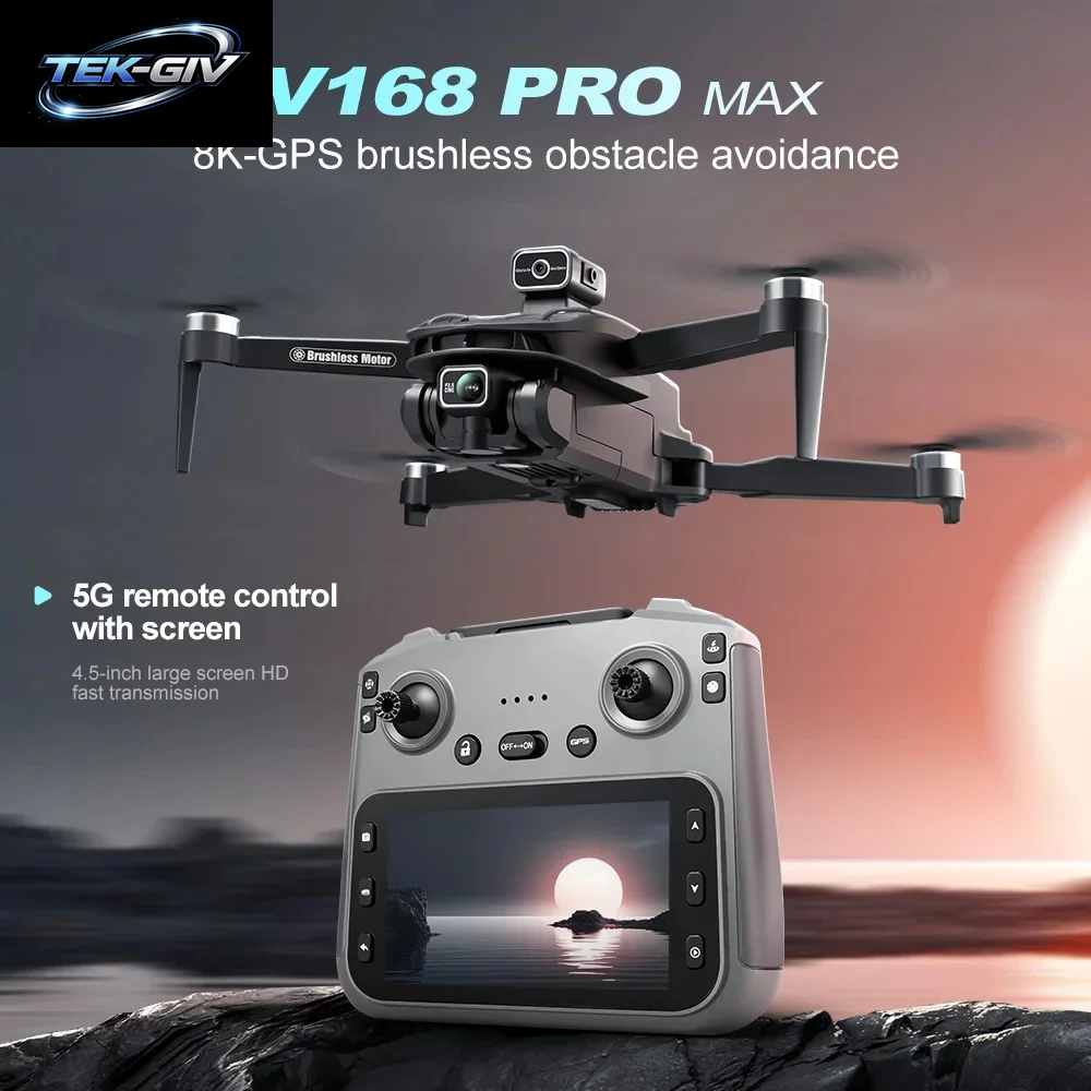 2026 V168 MAX Gps-Drohne Professionelle 8K-Kamera Luftaufnahme FPV Bürstenlos Hindernisvermeidung Großer Bildschirm Fernbedienung Faltbare Drohnen