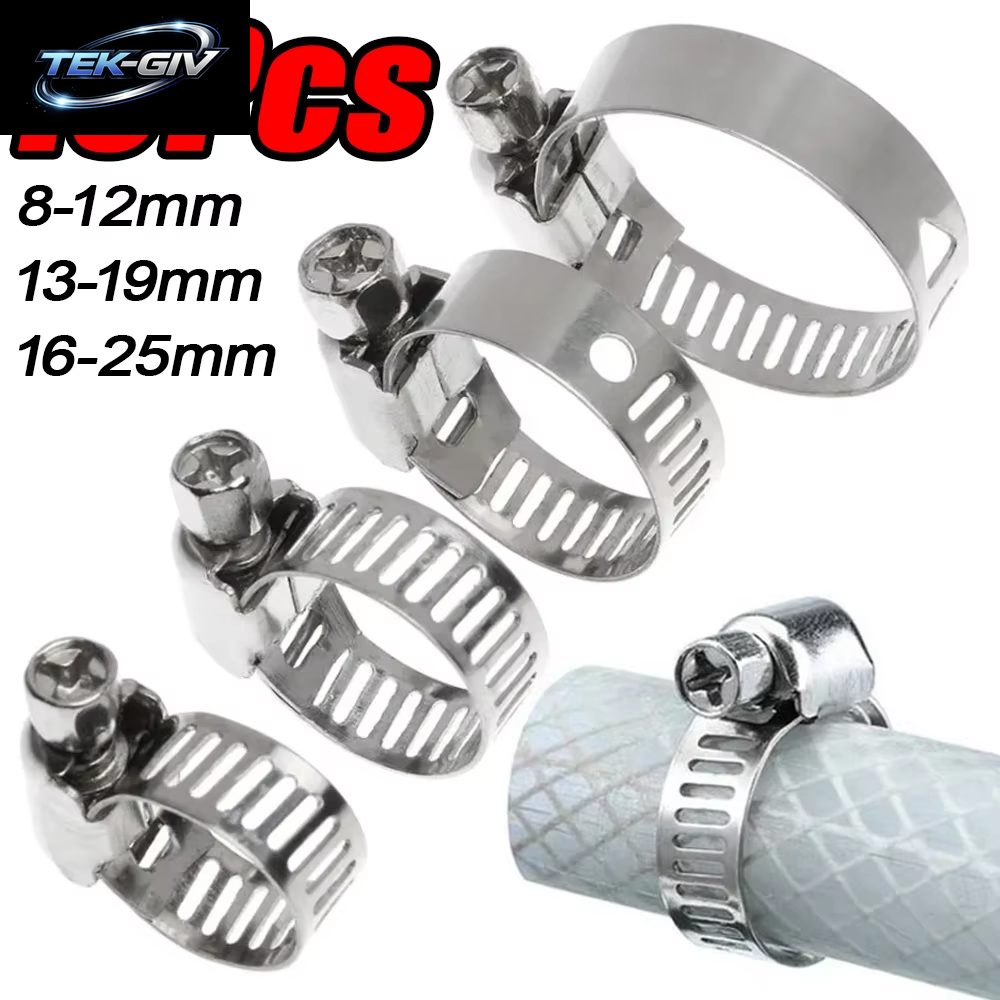 10 Stück Schlauchschellen Rohrschellen Edelstahl Hoop Clamp Schlauch 304 Edelstahl Automotive Rohre Clip Festes Werkzeug 8-25 Mm