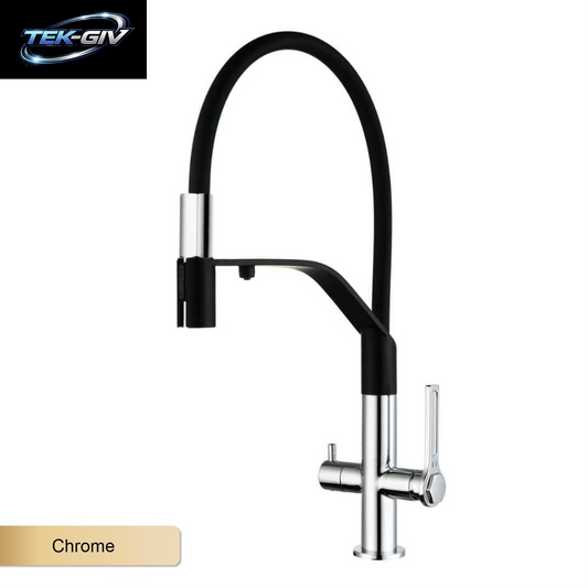 Moderner Waffengrauer Edelstahl 3-In-1 Küchenarmatur Mit Filterwasser 1-Loch Doppelgriff-Mischer Für Kalt- Und Warmwasser Spülbeckenarmatur