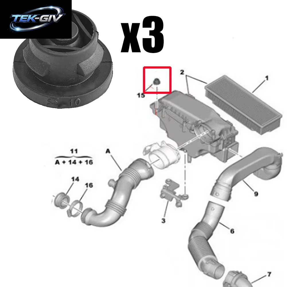 3Pcs Auto Luftfilter Gummi Einsatz Tülle Für 1,6 HDI Diesel 1422A3 1422, A3 Haube Gummi Dichtung Teile Einfach Zu Installieren
