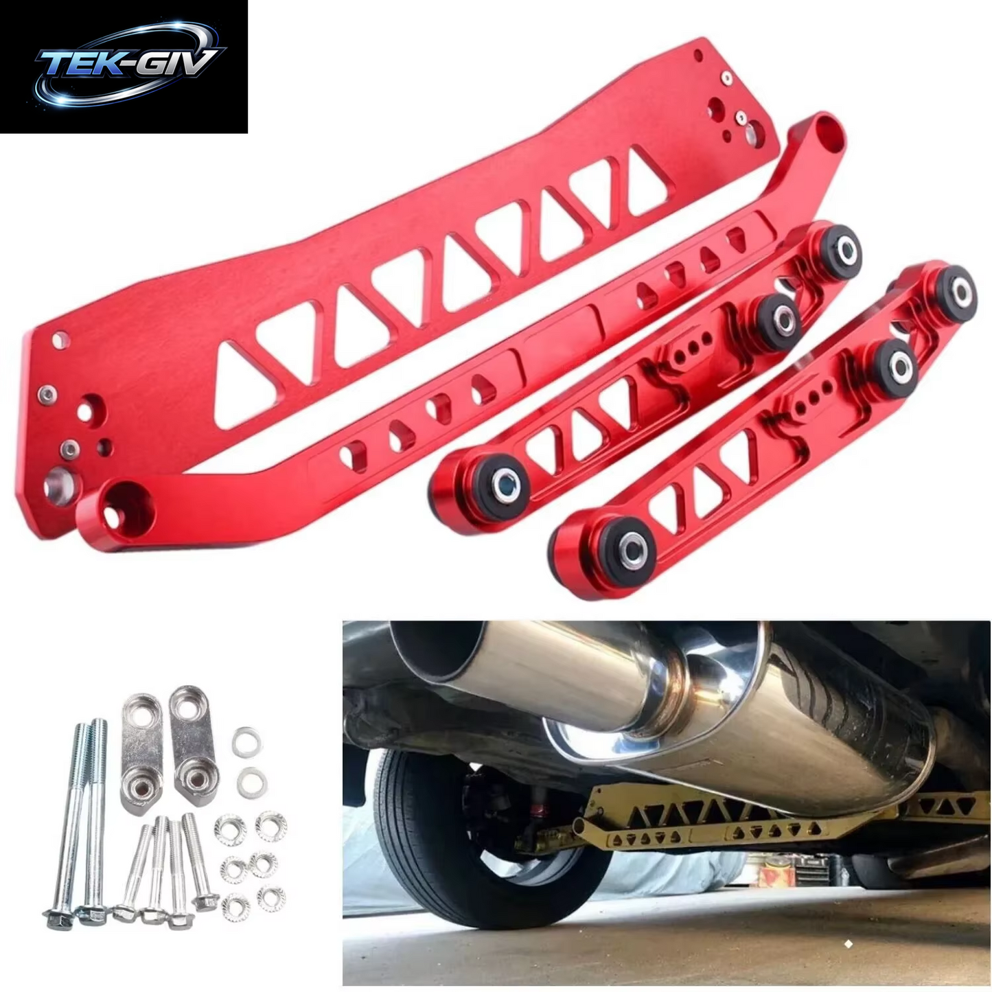 Billet Aluminium HINTERER SUBFRAME BRACE + SPURENSTANGE + Hinterer Unterer Querlenker Für Honda Civic EG 92-95 Gold Rot Silber