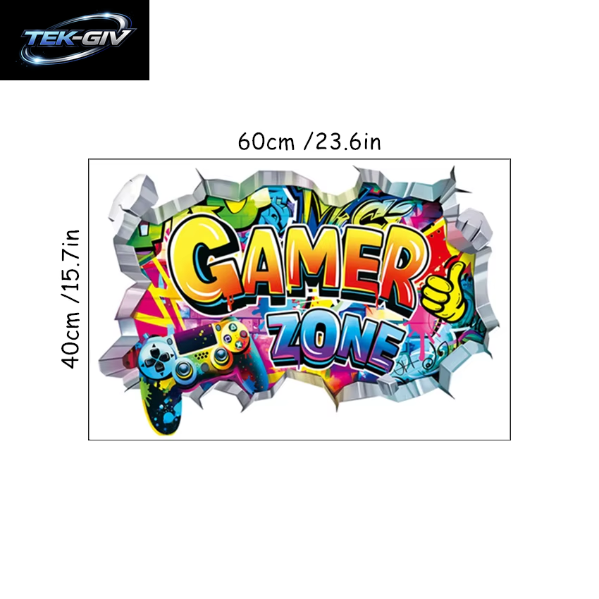 3D Broken Wall Hole Art Gamer Gamepad Vinyl Wandaufkleber Für Zuhause Kinderzimmer Junge Schlafzimmer Play Zone Dekoration Videospiel Poster
