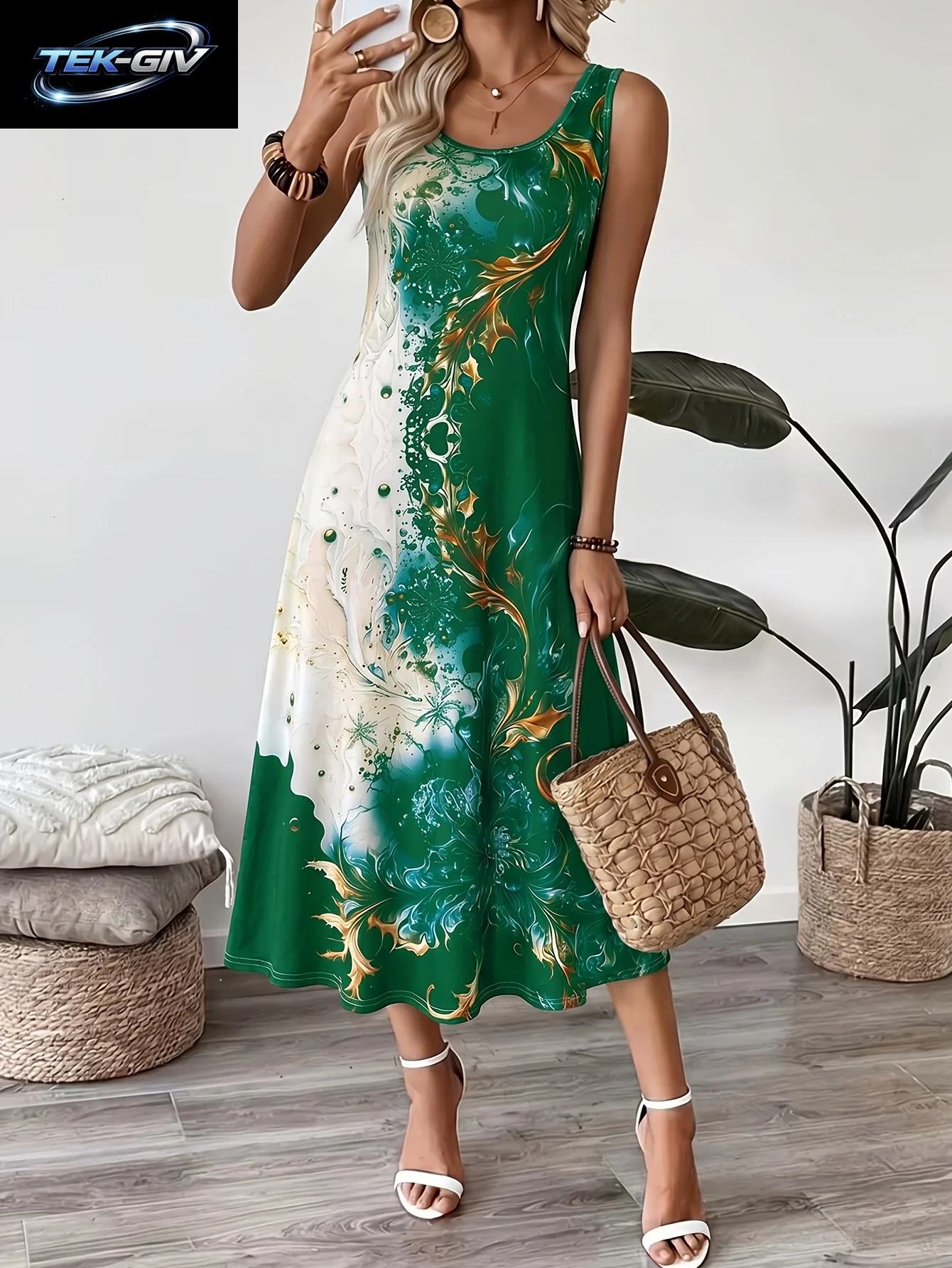2026 Damen Freizeitkleider Luxuriöses Künstlerisches Farbverlauf-Print Ärmelloses Tanktop-Kleid Damenmode Elegantes Strandkleid Neu