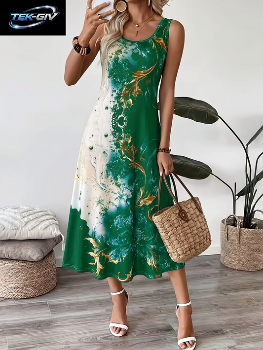 2026 Damen Freizeitkleider Luxuriöses Künstlerisches Farbverlauf-Print Ärmelloses Tanktop-Kleid Damenmode Elegantes Strandkleid Neu
