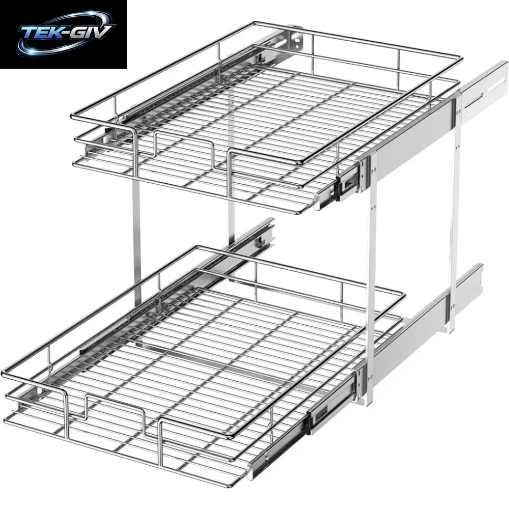 2-Stufiger Individueller Ausziehbarer Schrank-Organizer, 35,6 Cm B X 21 Zoll T, Verschiebbare Regale Für Die Küchenaufbewahrung