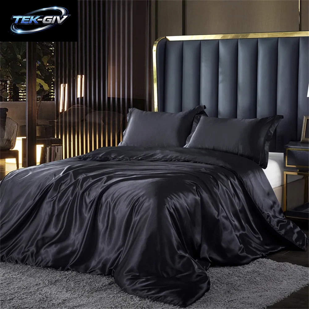 Bettwäsche-Set Aus Massiver Seide Mit Bettbezug, Bettlaken, Kissenbezüge, Luxuriöser Satin, Einzelbett, Doppelbett, Bettlaken, King-Size-Bett, Queen-Size-Bett