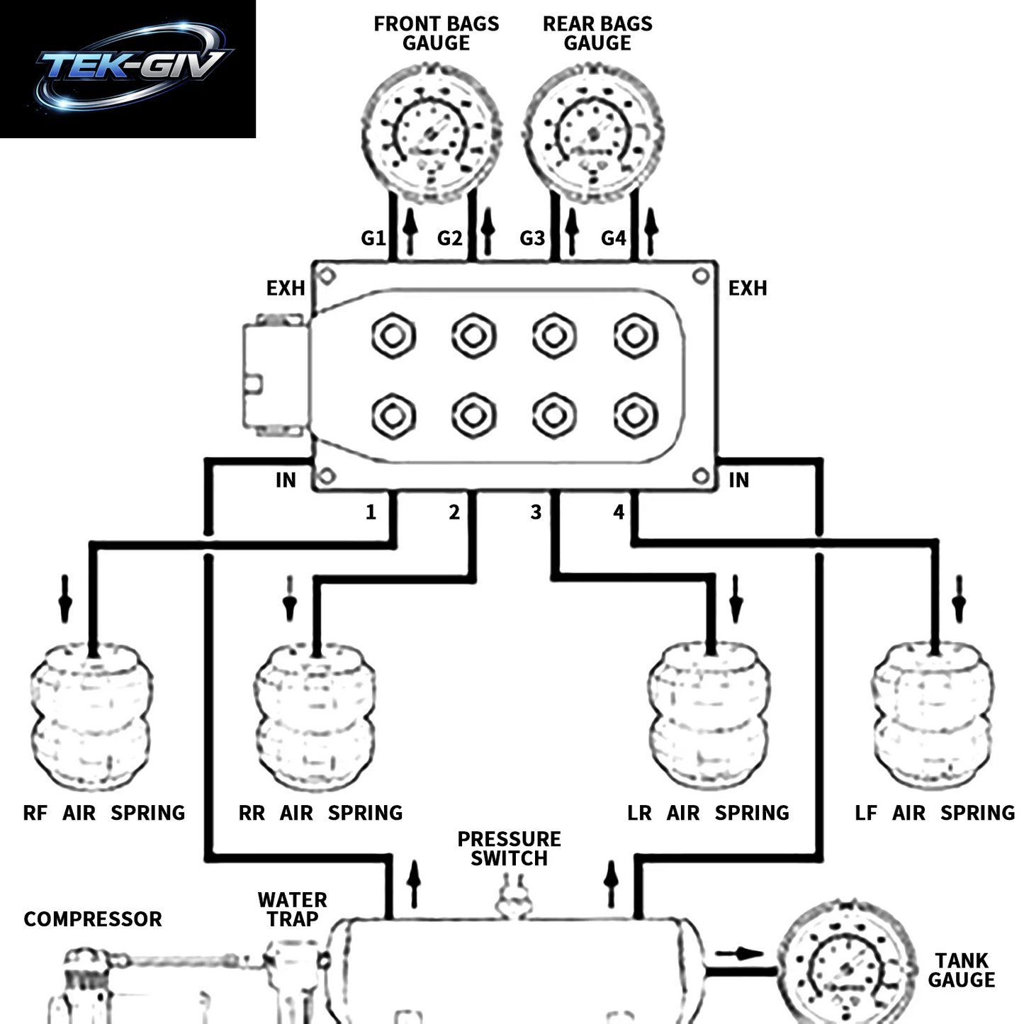 Universal 12V Air Ride Federung Verteiler Ventil Mit 9 Schalter 5M Box Controller Kit