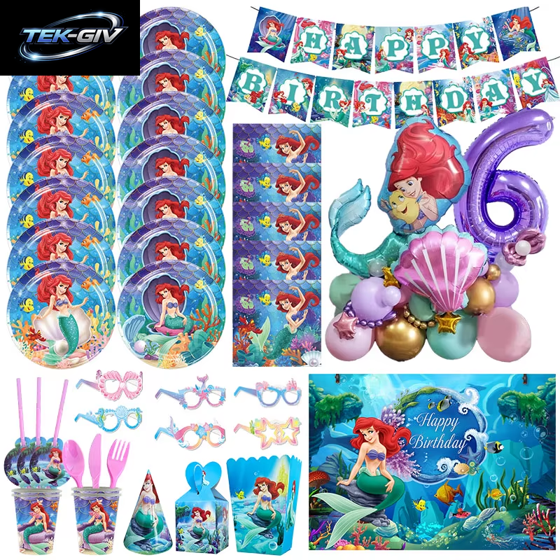 Die Kleine Meerjungfrau Geburtstag Party Dekoration Prinzessin Ariel Papier Serviette Teller Tasse Tischdecke Luftballons Kinder Baby Shower Supplies
