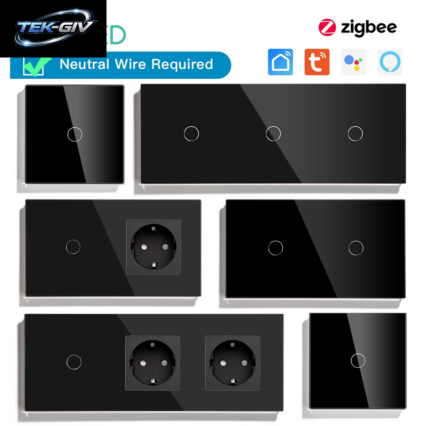 BSEED 1/2/3Gang Zigbee Wand-Touch-Schalter plus Eu-Steckdosen Doppelte Dreifach-Lichtschalter Tuya Smart Life App Neutral Erforderlich