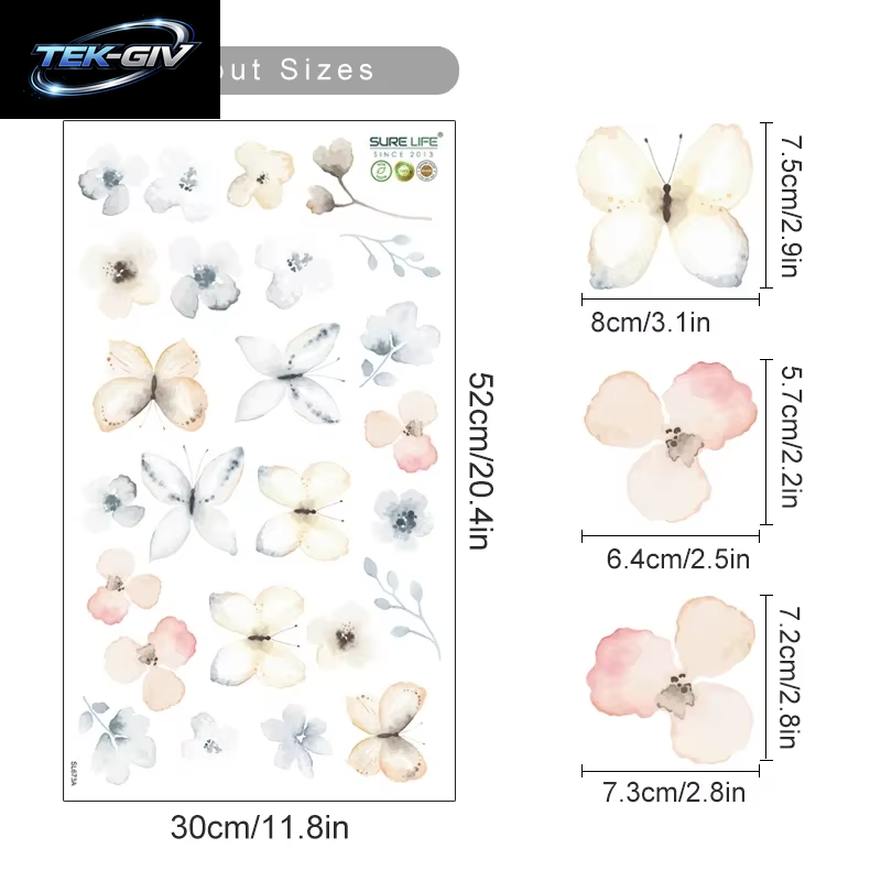 Boho-Blumen-Wandaufkleber Für Kinder, Aquarell, Schlafzimmer, Wohnzimmer, Heimdekoration, Kunst, Umweltfreundlich, Abnehmbare Aufkleber, Pvc-Wandbilder