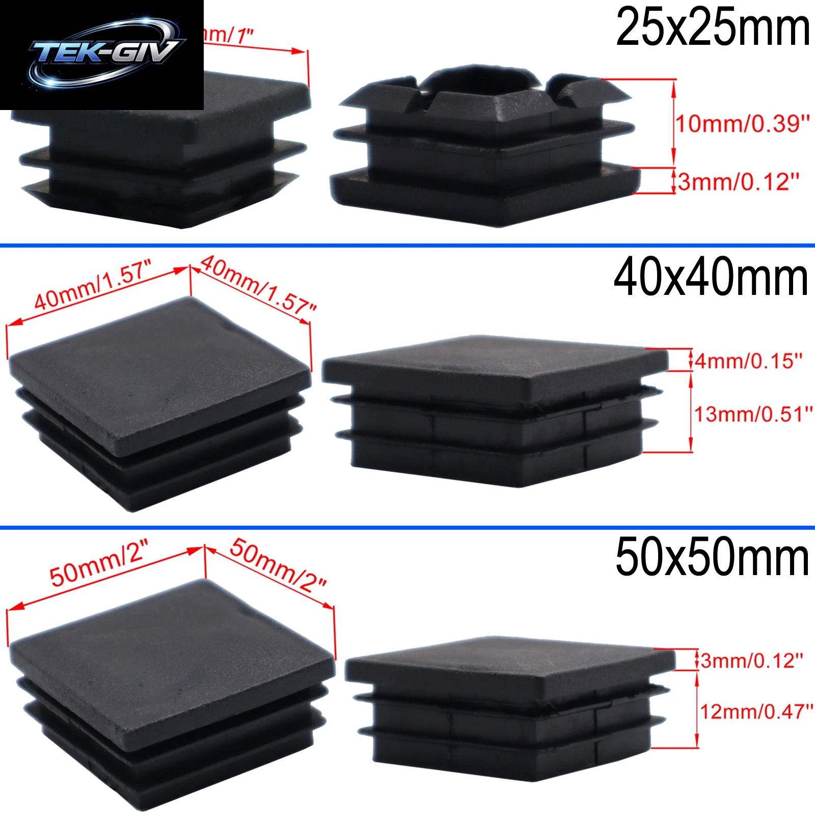 4Pcs Schwarz Stanzen End Caps Platz Rohr Einsätze Rohr Box Abdeckung Bungs Stecker Home Möbel Füße DIY Zubehör 25/40/50Mm