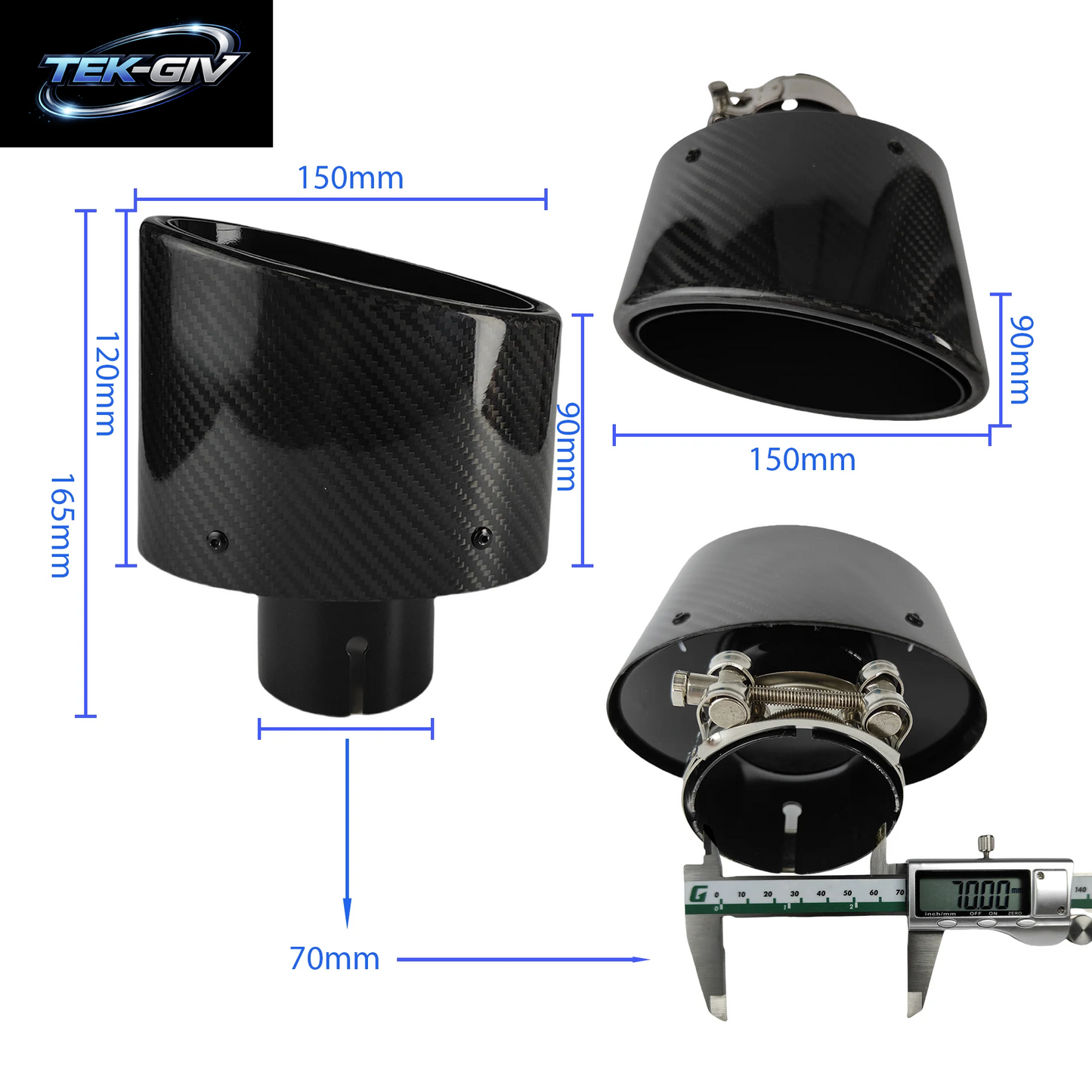 1Pcs Universal Auto Glänzend Carbon Faser Schalldämpfer Spitze Auspuffrohr Düse Dekoration Edelstahl Silber Oval 150Mm Kippen Links Rechts