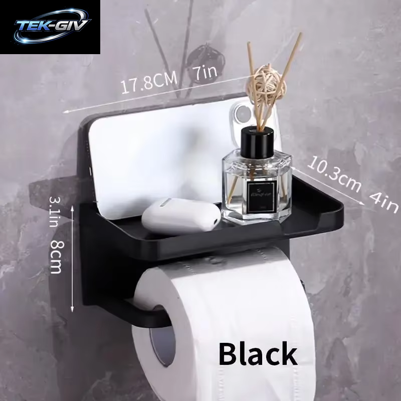 1 Packung an Der Wand Montierter Toiletten Papier Halter Ohne Bohrer Mit Regal Und Telefon Halter, Polypropylen-Material, Taschentuch Rolle Für Badezimmer